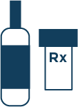 illustration of alcohol bottle and pill bottle with the text "Rx" on the side